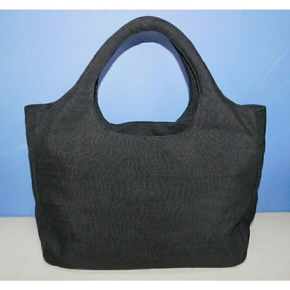 DV, DOLCE VITA BLACK FABRIC TOTE WITH EMBROIDERED FLOWERS, HANDBAG, PURSE - Picture 3 of 8